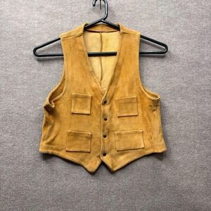 Handmade Leather Vest Mens Medium Tan Brown Western Workwear Vintage